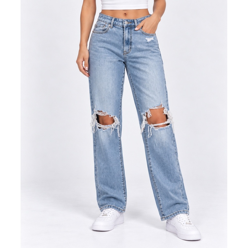 American Eagle 000 Mom Jean Womens Light Wash Distressed High Rise Denim